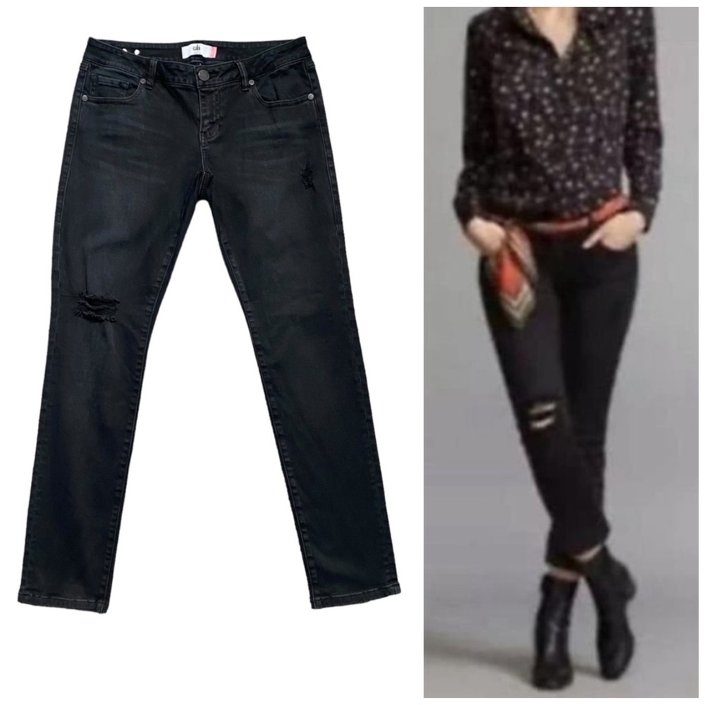 CABi Black Distressed/Ripped Slim Boyfriend Jeans Style #3387